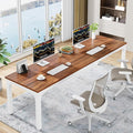 Tribesigns 78.7 Inches Extra Long Computer Desk 2 Person Desk Double Long Desk Workstaion for Home Office (Walnut+White)