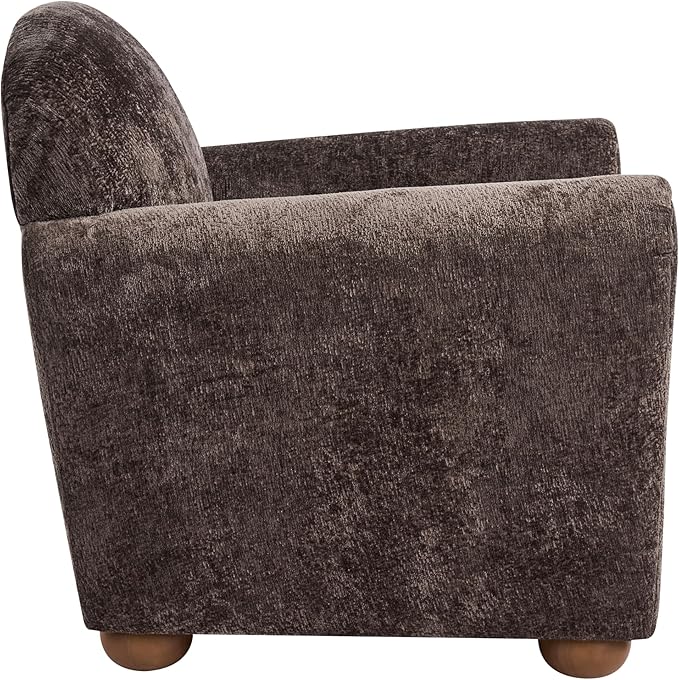 Christopher Knight Home Peysz Modern Accent Chair Chenille Upholstered Armchair with Rounded Wooden Legs Comfortable Single Sofa Soft Cushion Seating Lounge Chair Indoor Dark Brown