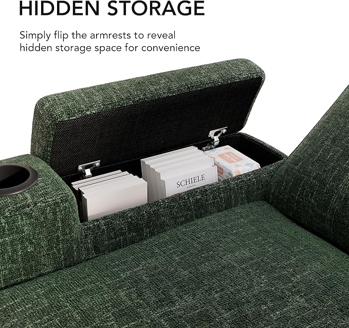 Sunny Heart L-Shaped Sleeper Sofa with Pull Out Bed 82 Sectional Couch with Reclining Backrest Reversible Storage Chaise Armrest Storage Cup Holders Side Pockets Tool-Free Assembly Green