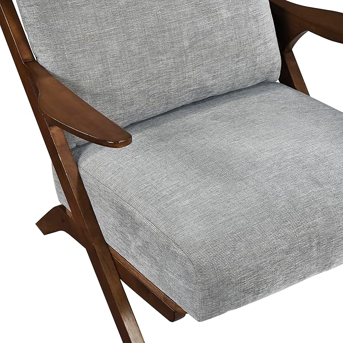 Lexicon Mid Century Modern Accent Chair Pascal Brown Solid Rubberwood Frame Reversible Back Cushion Woven Chenille Upholstered Reading Chair for Living Room/Bedroom/Office Grey