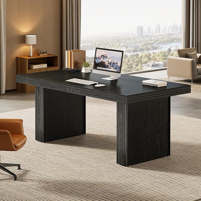Tribesigns 63 Executive Desk Large Office Computer Desk with Heavy-Duty Legs and Thickened Desktop Elegant Writing Workstation Study Table Conference Table for Office Black
