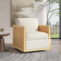 Swivel Barrel Chair Premium Rattan Comfy Round Accent Chair for Living Room Mid Century Modern Reading Chair for Adults Bedroom Side Chairs for Small Spaces Armchair for Home/Office/Cream Linen