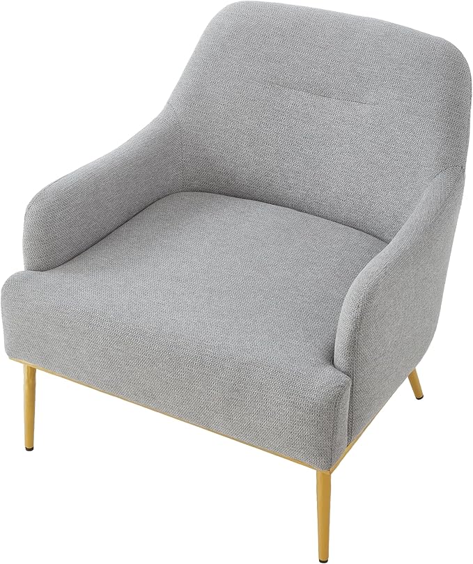 Modern Accent Chair with Curved Backrest Chenille Fabric Upholstered Armchair with Gold Metal Legs Single Sofa Chair for Living Room Reading Corner (Gray14)
