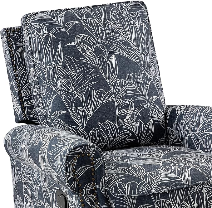 HULALA Home Modern Rocker Recliner Printed Fabric Swivel Glider with Adjustable Backrest &amp Footrest Navy