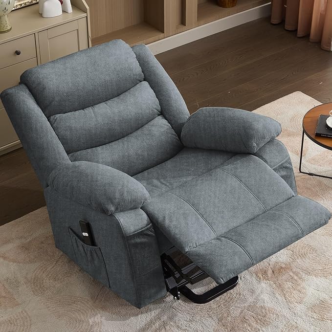 Oversized Power Lift Recliner for Elderly Electric Recliner Chairs with Massage and Heat Extra Wide Recliner with Side Pockets Reclining Chair for Living Room (Imitation Cashmere Grey)