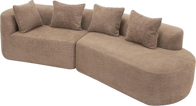 116Modern Curved Sectional Sofa with High-Density Fully Compressed Sponge and Chaise LoungePearl Upholstery2-Piece SetFully Assembled Right Hand FacingPerfect for Living Room (Camel~23)