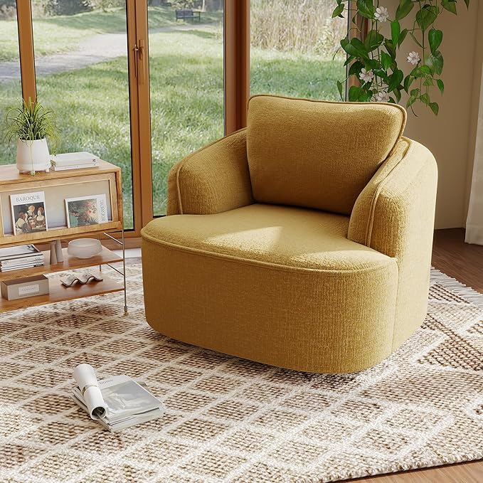 36 Swivel Barrel Chair 360° Rotating Accent Chair with Plush Chenille Upholstery Ergonomic Back &amp Boneless Comfort for Living Room Bedroom Office No-Assembly Gold