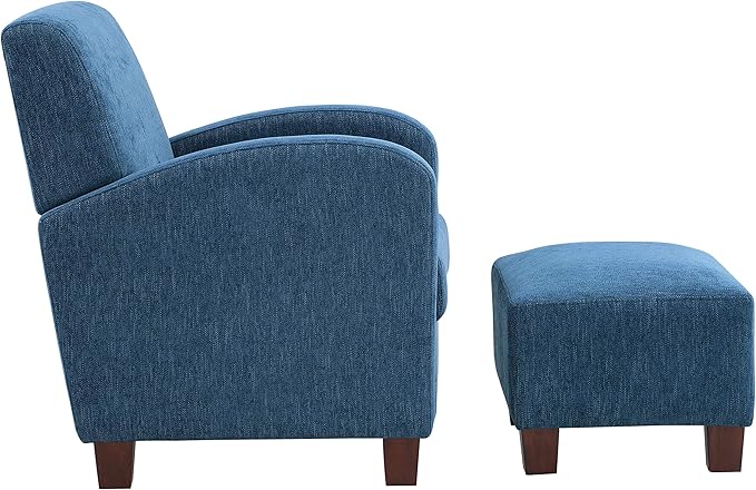 OSP Home Furnishings Aiden Club Accent Chair and Matching Ottoman with Medium Espresso Legs Herringbone Navy Fabric