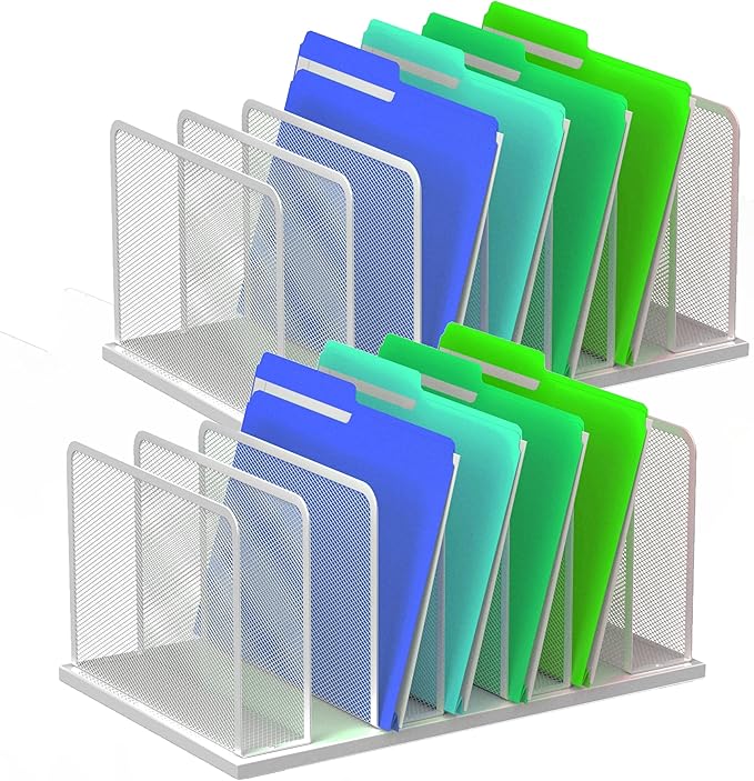 Kuntine.B Desk File Organizer Upright Mesh Desktop Organizer File Sorter Office Organization File Holder for Home Office &amp Classroom (Silver 2 Pack 7-Section)