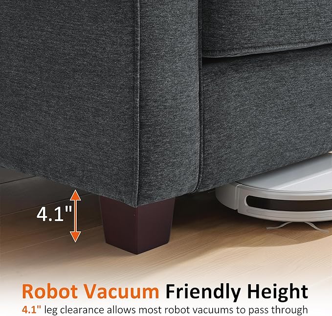 MCombo 67.7 Loveseat Sofa 2-Seater Small Couch for Small Spaces Classic Rolled Arm Upholstered Sofa with Solid Wood Legs for Living Room Removable Cover Chenille Fabric VE730 (Dark Grey)
