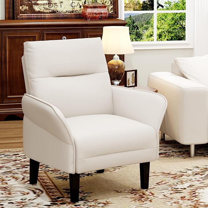 ALISH Mid-Century Accent Chair Set of 2Uphsoltered Modern Armchair Side Chairs with Wood LegsFaux Suede Single Sofa Chair for Living Room Bedroom (Beige Set of 2)