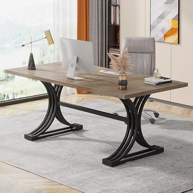 Tribesigns 63 Large Home Office Desks Modern Executive Desk Business Furniture Computer Desk Workstation with Stylish Metal Legs Easy Assembly (Gray and Black)