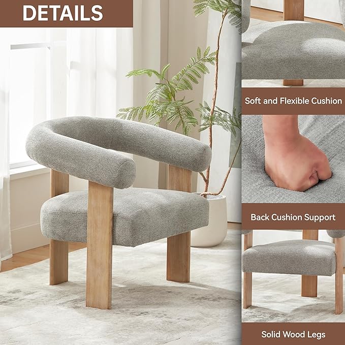 VKNOW Accent Chair Living Room Chairs Set of 2 Modern Upholstered Arm Chair with Solid Wood Legs Comfy Barrel Accent Chairs for Living Room Bedroom Grey