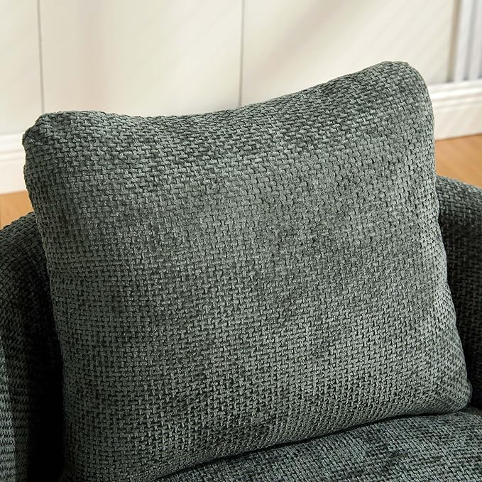 360° Small Swivel Accent Chair Round Swivel Barrel Chair with Round Backrest &amp Wide Seat Comfy Chenille Barrel Chairs for Living Room Bedroom Easy 15-Min Assembly Boucle (Green)