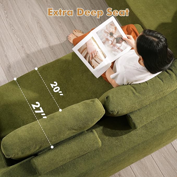 104 L-Shape Modular Sectional Sofa CouchComfy Upholstered Cloud Couch for Living RoomModern Minimalist CouchesDeep SeatNo Assembly Required (GreenCloud Velvet Left Facing Chaise w/Ottoman)