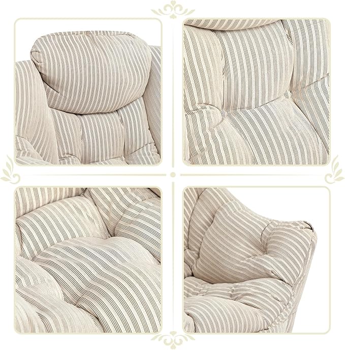 HollyHOME Lazy Chair with Foldable Ottoman Accent Comfy Lounge Armchair and Folding Footrest Stool Leisure Sofa Reading Chair and Footstool for Living Room Bedroom DormBeige Stripe