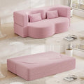 Floor Sofa Futon Cloud Couch Convertible Sofa Bed with 2 Pillows Teddy Fabric Foam-Filled Loveseat Sleeper Sofa Couches for Living Room 15 Full Size Folding Mattress No Assembly Required (Pink)