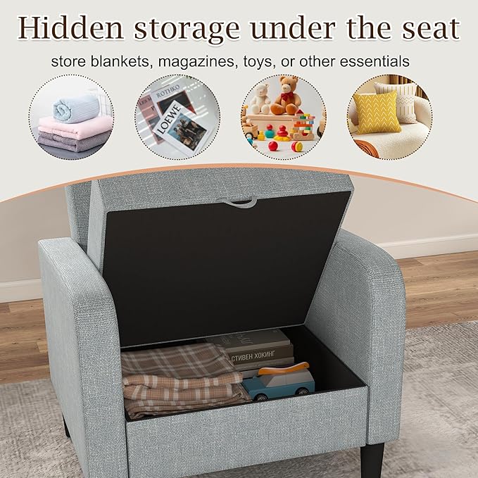 DAGONHIL Accent Chair Living Room Chair Upholstered Reading Chair for Bedroom Linen Fabric Armchair Single Sofa for Living Room/Office/Library (Gray 2 Pack)