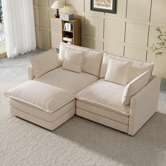 Modular Sectional Sofa 76.7 Inch L-Shaped Cloud Sofa with Deep Seat Comfortable Chenille Sofa with Cushion Double Sectional Sofa for Living Room ApartmentLight Coffee