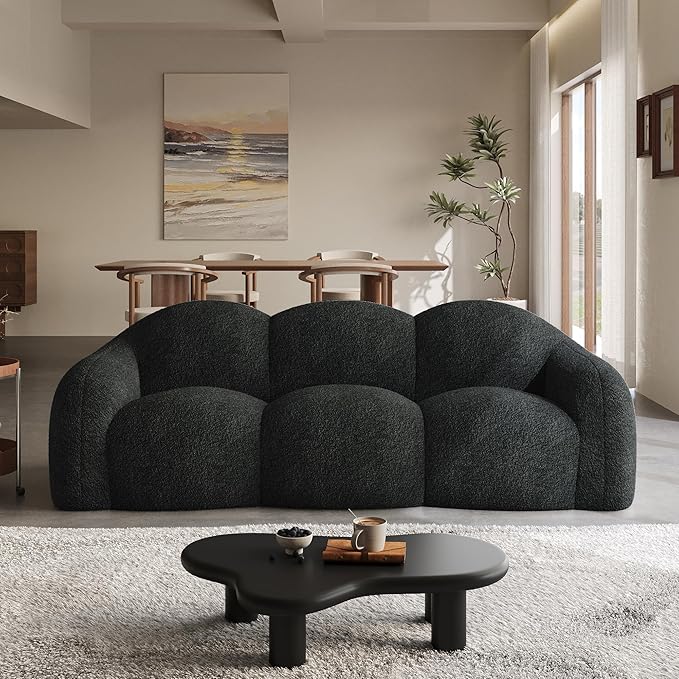 JACH Small Minimalist Sofa for Apartment Modern Comfy Upholstered Sofas Boneless Leisure Couches 3-Seater Cloud Couch for Living Room Bedroom Small Space (Black No Assembly Required)