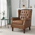 High Back Accent Chair Faux Leather High Wingback Chair for Living Room Button-Tufted Upholstered Armchair with Solid Wood Legs Comfy Single Sofa Reading Chair for Bedroom Brown
