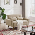 48 Loveseat Sofa 2 Seater Love Seat Mid Century Modern Small Couches for Living Room Bedroom Apartment 2 Throw Pillows and Wooden Legs Beige
