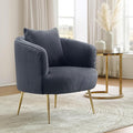Art Leon Velvet Accent Chair Upholstered Modern Single Sofa Chair Comfy Barrel Chair with Golden Metal Legs for Living Room Bedroom Gray
