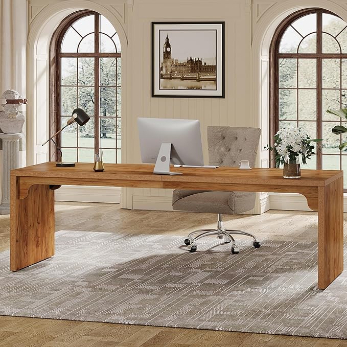 Tribesigns 78.7 Inches Long Computer Desk Wooden Extra Long Desk 2 Person Large Writing Table for Home Office Brown