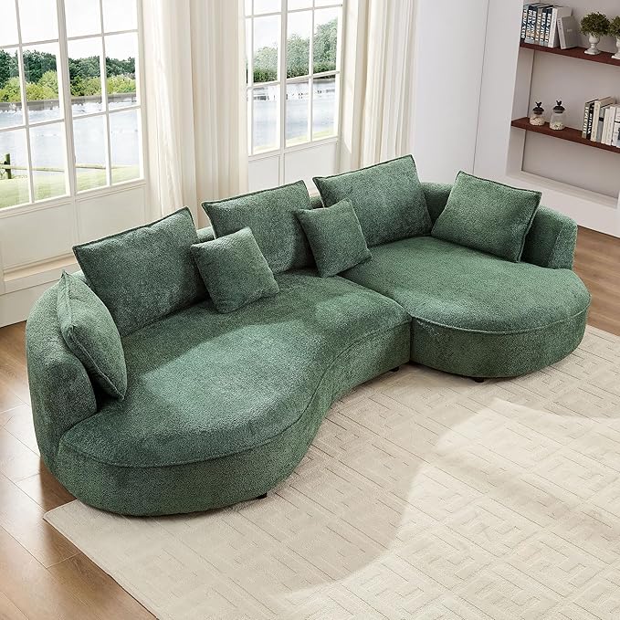 124.8 Green Bonded Curved Cloud Sofa Living Room Modern Upholstery Boucle Comfy Cream White Modular Sectional Sofa with Pillows (Beige-Right Chaise 124.8 W x 63.9 D x 28.1 H)