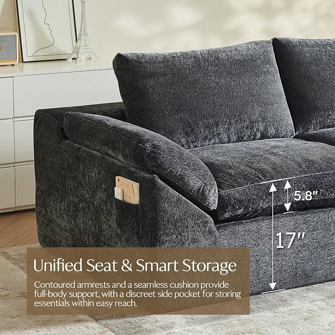 Vamcheer U Shaped Cloud Couch - Utra Soft Modular Sectional Sofa with 2 Movable Ottoman Deep Seat Boneless Couches for Living Room Bedroom Office No Assembly Required Grey