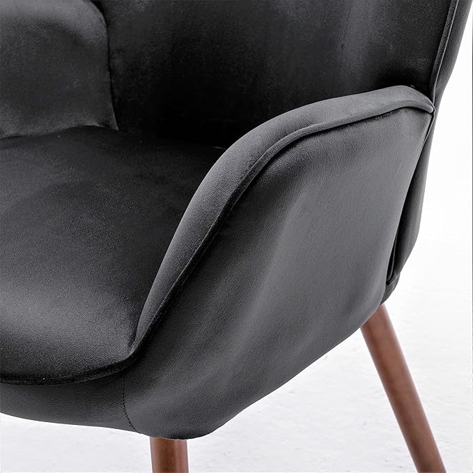 Chic Accent Arm Chairs for Living Room Bedroom or Home Office Button-Tufted Midcentury Armchair with Wingback Design and Splayed Legs Black