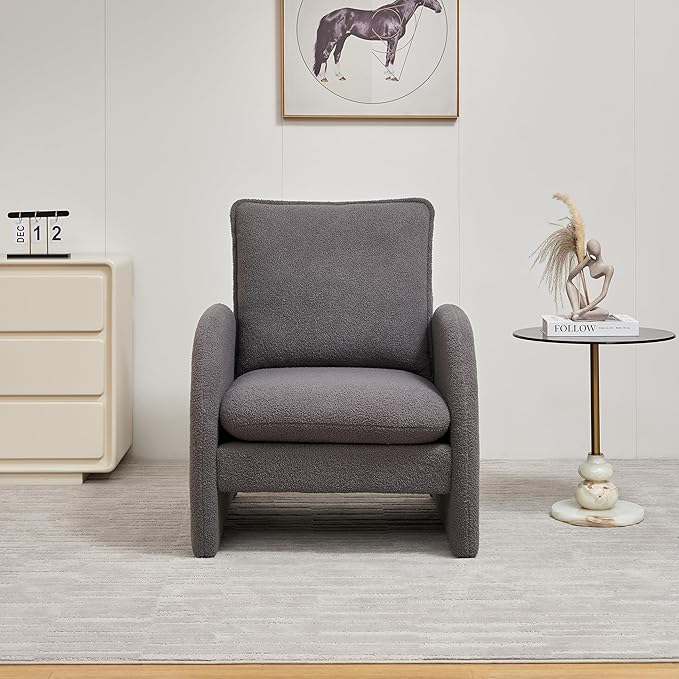 Modern Sherpa Upholstered Accent Chair Comfortable Living Room Armchair Lounge Chair for Bedroom and Office - Stylish and Ergonomic Design