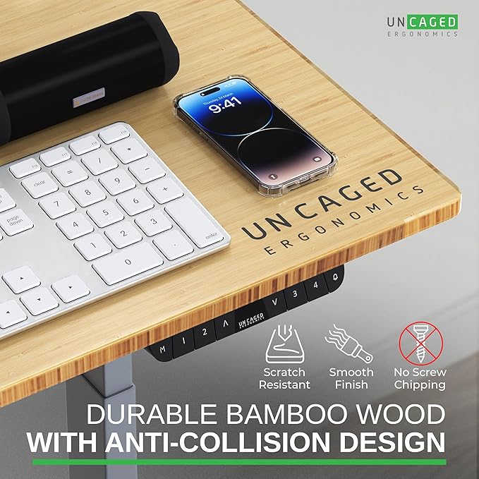 RISE UP dual motor electric standing desk 60x30 black bamboo desktop premium ergonomic adjustable height sit stand up home office computer desk table motorized powered modern furniture small standup