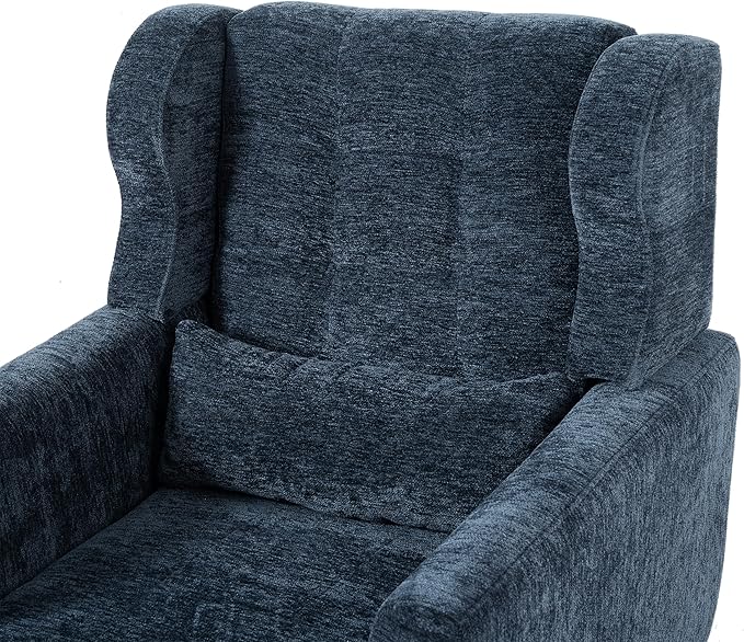 Modern Accent Chair Chenille Upholstered Arm Chair with Pillow Comfy Soft Padded Chair Fabric Single Sofa Chair Reading Accent Chair for Living Room Bedroom Dark Blue