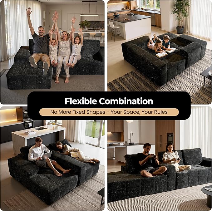 114 Cloud Sectional Couches with OttomanU Shaped Boneless Couch in A BoxDeep Seat Modular Sectional Sofa with Comfy Chaise No Assembly RequiredGrey