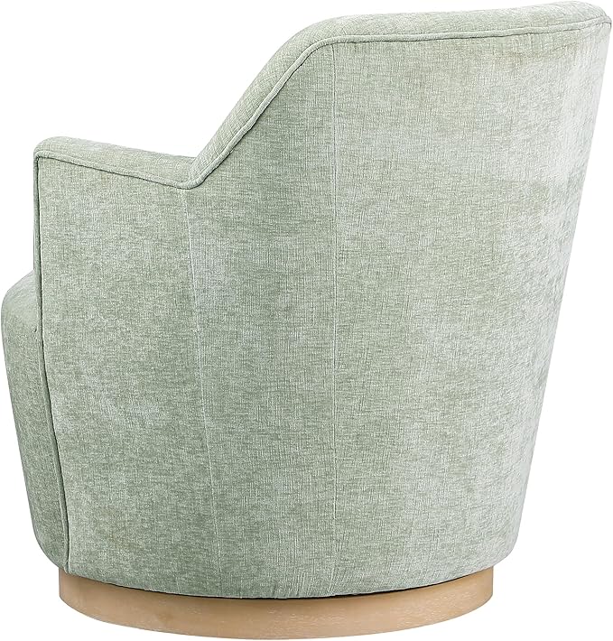 Meridian Furniture 449Mint Clarita Collection Modern | Contemporary Swivel Accent Chair with Soft Mint Chenille Fabric Natural Wood Finish Base 26.5 W x 30.5 D x 31 H Mint