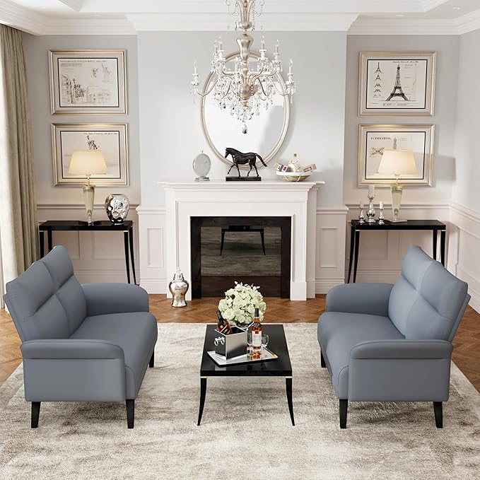Yongchuang Small Couch 46 Grey Faux Leather Loveseat Sofa for Living Room Bedroom Love Seat Mini Couch with Arm Rest