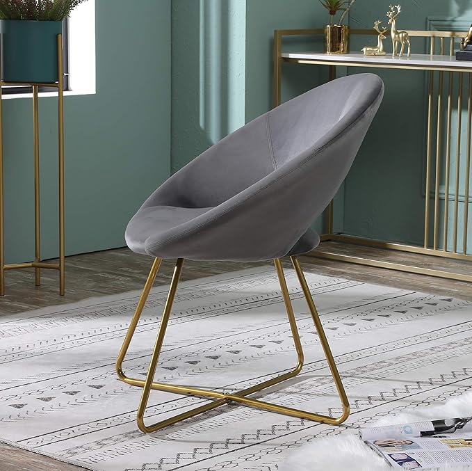 Roundhill Furniture Slatina Silky Velvet Upholstered Accent Chair with Gold Tone Finished Base Gray