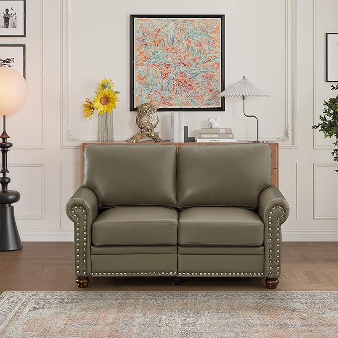 Harper &amp Bright Designs Loveseat Sofa Two Seat Couch with Storage Space Wood Legs Nails Decoration Faux Leather 2-Person Sofa for Living RoomBedroomSmall Space (Grey)