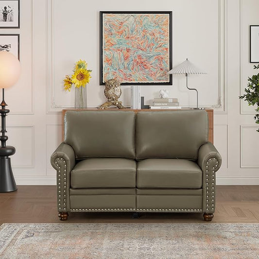 Harper &amp Bright Designs Loveseat Sofa Two Seat Couch with Storage Space Wood Legs Nails Decoration Faux Leather 2-Person Sofa for Living RoomBedroomSmall Space (Grey)