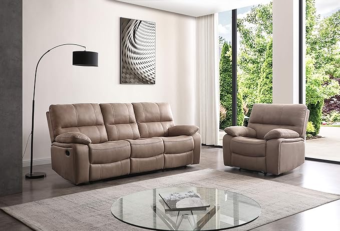 Betsy Furniture Microfiber Reclining Sofa Couch Set Living Room Set 8007 (Taupe Sofa+Recliner)