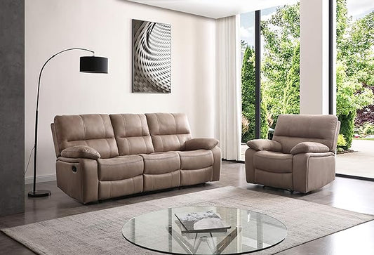 Betsy Furniture Microfiber Reclining Sofa Couch Set Living Room Set 8007 (Taupe Sofa+Recliner)