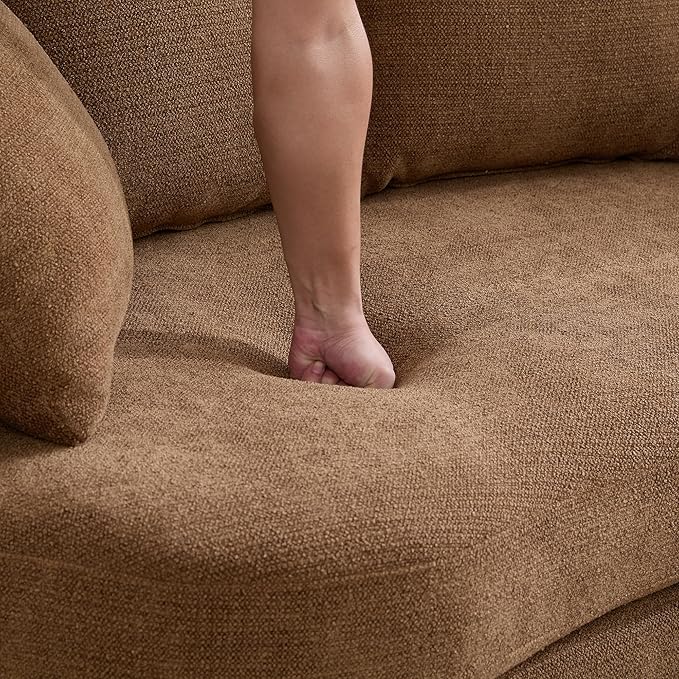 KEIKI 74” Curved Loveseat Sofa Curved Couches with 4 Removable Cushions Modern Luxury Plush Chenille Extra-Deep Seat Sofa for Small Spaces Living Rooms Bedroom Brown