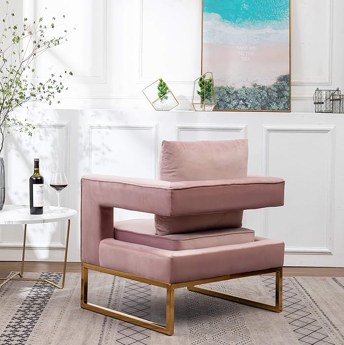 Roundhill Furniture Lenola Upholstered Accent Arm Chair Pink 27.5D x 29.75W x 34.5H in