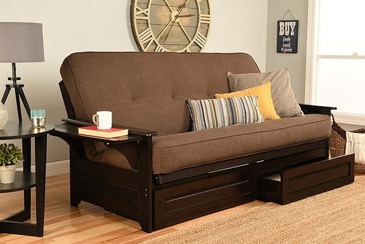 Kodiak Furniture Phoenix Full Size Futon In Espresso Finish With Storage Drawers Linen Cocoa