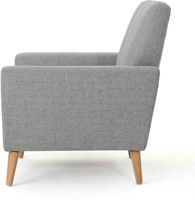 Christopher Knight Home Azjzi Mid-Century Club Chair Button Tufted Back Upholstered Fabric Accent Chair with Rubberwood Legs Living Room Armchair 33.5 High Gray