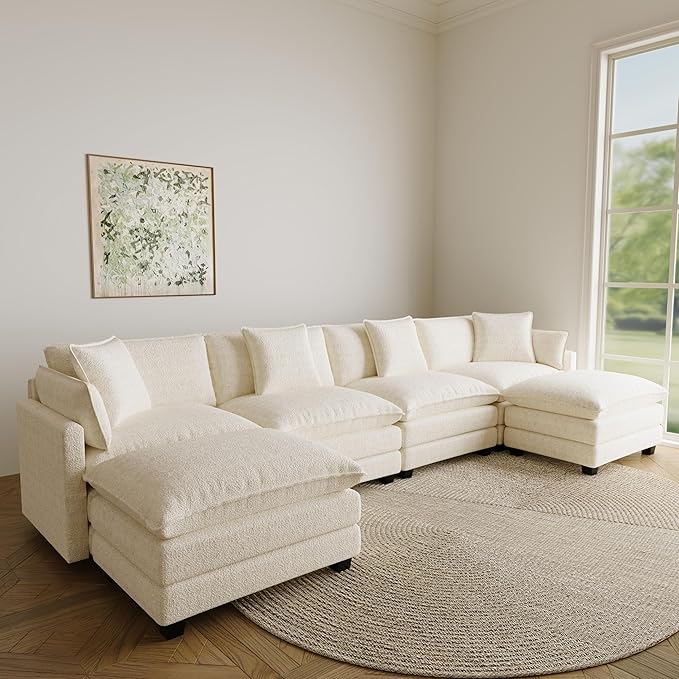 Sectional Cloud Couch 150 Modular Sofa with Ottoman and Pillow for Living Room Deep Seat Couches Modern Cloud Couch for Bedroom and Apartment