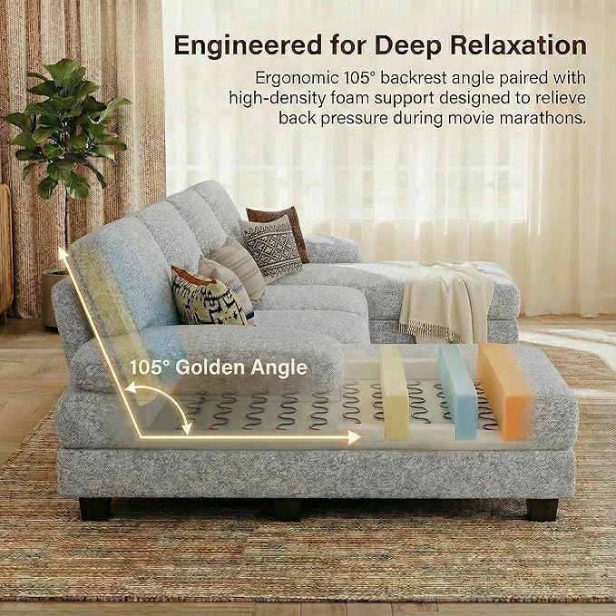 Homall Modular Sectional U Shaped Sofa Couches for Living Room Comfy Loop Yarn 4 Seat Sofa Set with Removable Pillows Lounge Chaise Upholstered Couch for Apartment (Loop Yarn Pearl Gray)