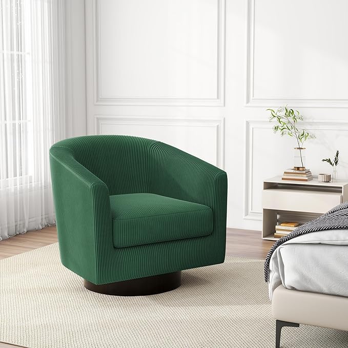 Swivel Barrel Accent Chair Modern Round Corduroy Fabric Arm Chair for Living Room Bedroom Comfy Club Reading Chairs for Adults (Corduroy Dark Green Set of 1)