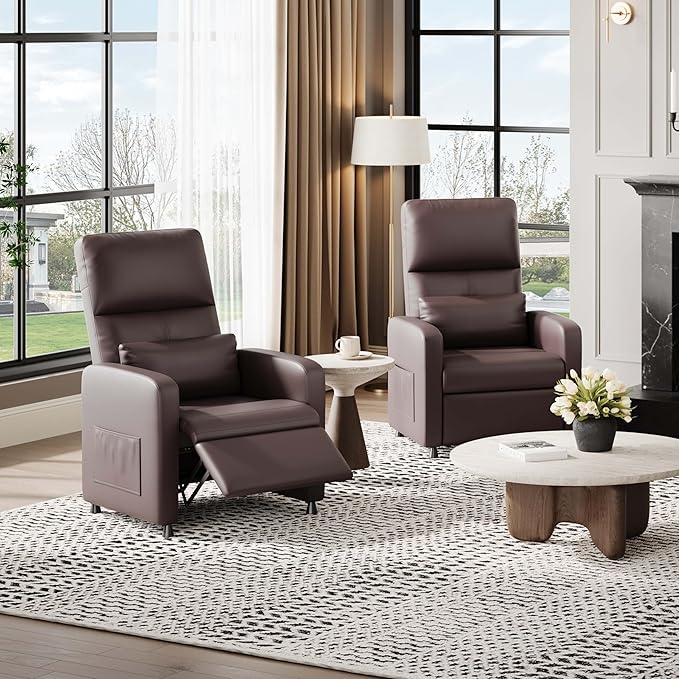 Power Recliner Chair Electric Recliner with Adjustable Backrest &amp Footrest Overstuffed PU Leather Sofa with 2 Side Pockets and USB Port for Living Room Home Theater Brown